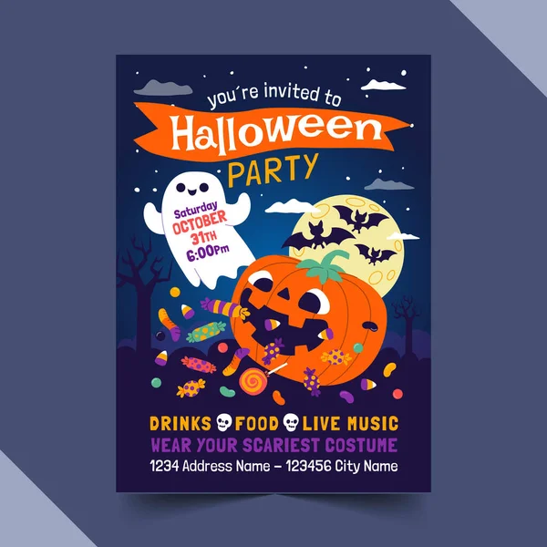 Platt Halloween Vertikal Affisch Mall Vektor Design Illustration — Stock vektor