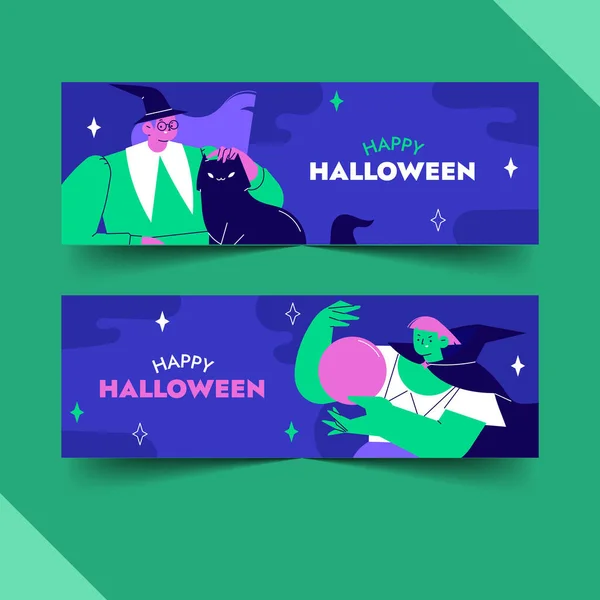 Halloween Feier Horizontal Banner Vorlage Vektor Design Illustration — Stockvektor