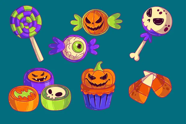 Halloween Süßigkeiten Elemente Sammlung Vektor Design Illustration — Stockvektor
