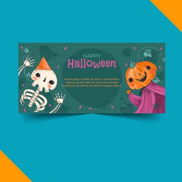 Halloween Feier Horizontal Banner Vorlage Vektor Design Illustration — Stockvektor