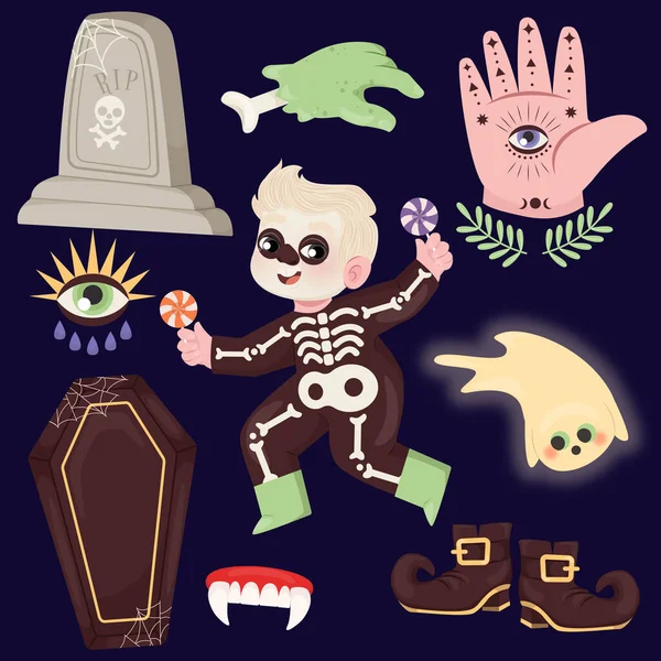 Halloween Charakter Elemente Sammlung Vektor Design Illustration — Stockvektor