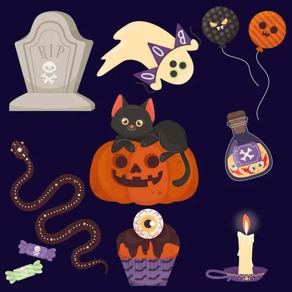 Halloween Godis Element Samling Vektor Design Illustration — Stock vektor