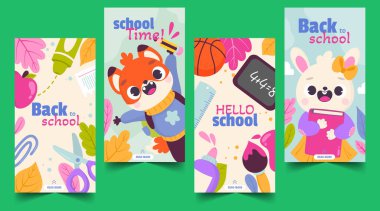 karikatür okul pankartları koleksiyon vektör tasarımı illüstrasyonu