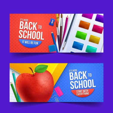 gerçekçi okul pankartları vektör tasarımı resimlemesini ayarladı