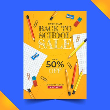 gerçekçi arka okul satışı dikey poster şablonu tasarım çizimi