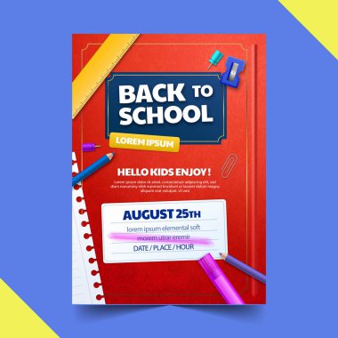 Gerçekçi okul dikey satış broşürü vektör tasarım çizimi