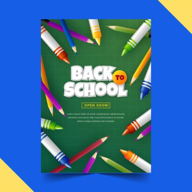 Gerçekçi okul dikey satış broşürü vektör tasarım çizimi