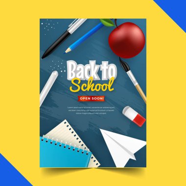 Gerçekçi okul dikey satış broşürü vektör tasarım çizimi