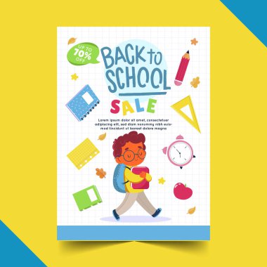 Arka okul satışı dikey poster şablon tasarımı çizimi