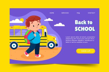 Geri okul iniş sayfası şablon vektör tasarımı illüstrasyonu