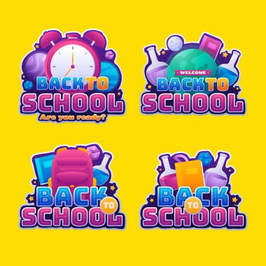 gradient back school etiketleri koleksiyon vektör tasarımı çizimi