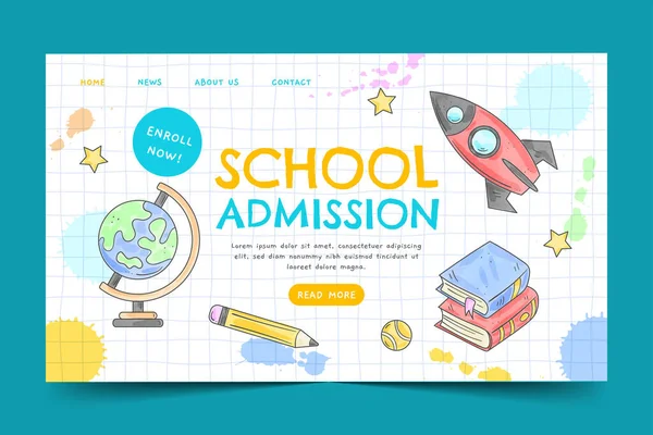 Aquarell Zurück Schule Landing Page Vorlage Vektor Design Illustration — Stockvektor