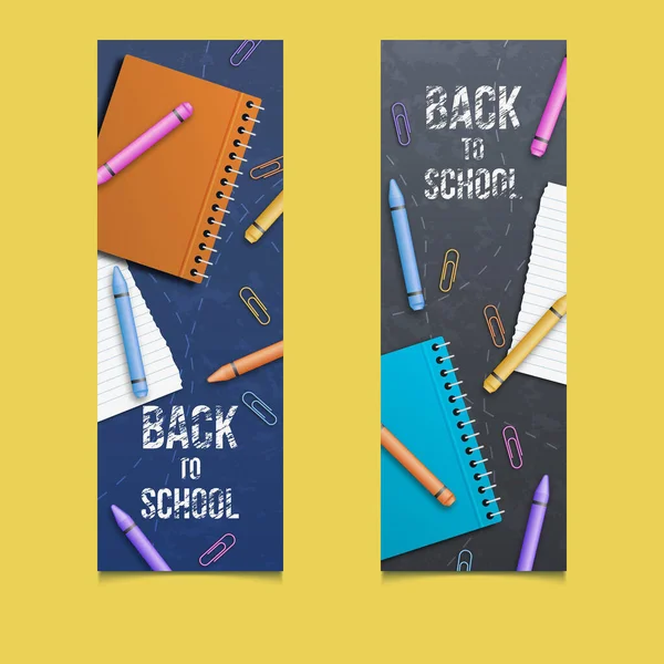 Banner Realistici Back School Set Disegno Vettoriale Illustrazione — Vettoriale Stock