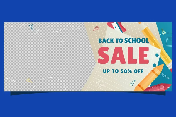 Gradient Back School Sale Banner Photo Vector Design Illustration — Stock Vector