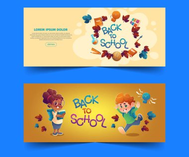 karikatür geri okul yatay bayrakları vektör tasarım illüstrasyonunu ayarla