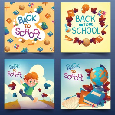 karikatür okul pankartları koleksiyon vektör tasarımı illüstrasyonu