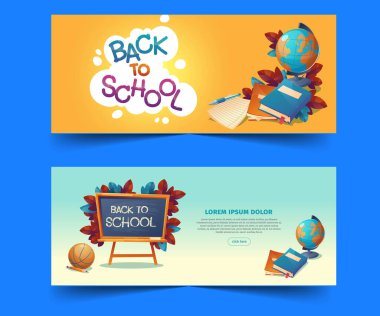 karikatür geri okul yatay bayrakları vektör tasarım illüstrasyonunu ayarla