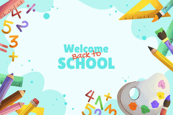 watercolor back school background vector design illustration
