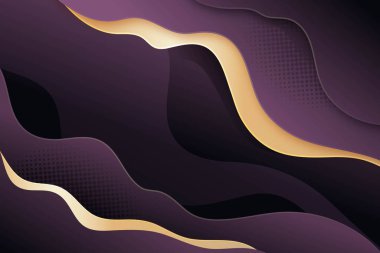 Lükslü siyah örtüşen tabakalar, altın çizgili arka plan. Koyu arkaplanda gerçekçi yarım tonlu noktalar