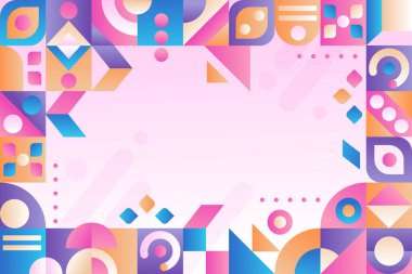 Modern tasarım yatay posteri parlak renkli soyut geometrik elementler ve eğri çizgileri düz vektör resimlemesi