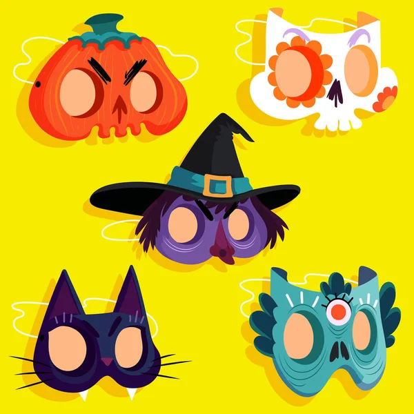Plat Halloween Masques Collection Vectoriel Design Illustration — Image vectorielle