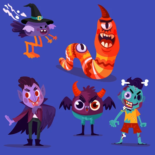 Flach Halloween Charaktere Sammlung Vektor Design Illustration — Stockvektor