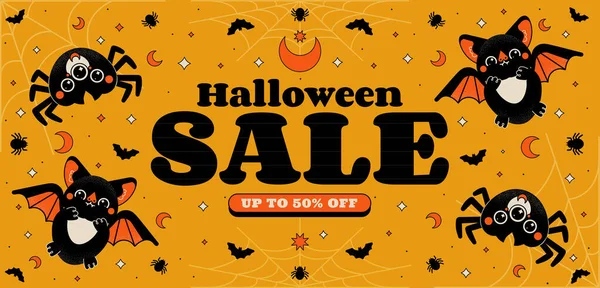 Płaski Halloween Sprzedaż Baner Szablon Wektor Projekt Ilustracja — Wektor stockowy
