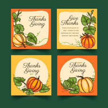 Elle çizilmiş şükran günü pankartları koleksiyon vektör tasarımı illüstrasyonu