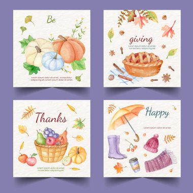 suluboya şükran günü pankartları, vektör tasarımı illüstrasyonu