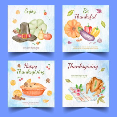 suluboya şükran günü pankartları, vektör tasarımı illüstrasyonu