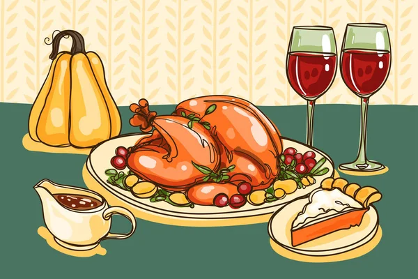 Hand Drawn Thanksgiving Background Vector Design Illustration — Stock Vector