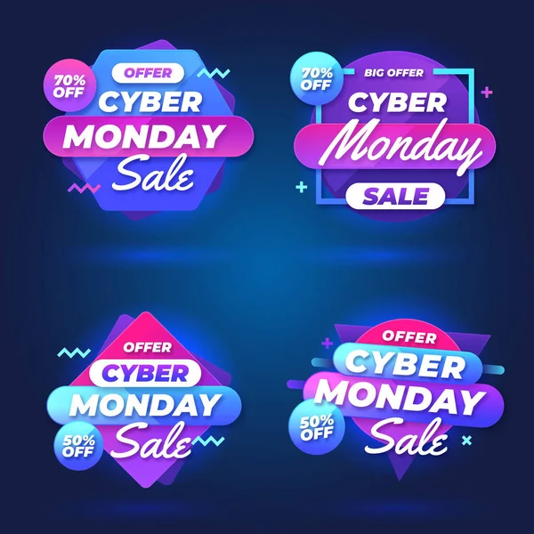 Flat Cyber Monday Sale Labels Collection Vector Design Illustration — Stock Vector