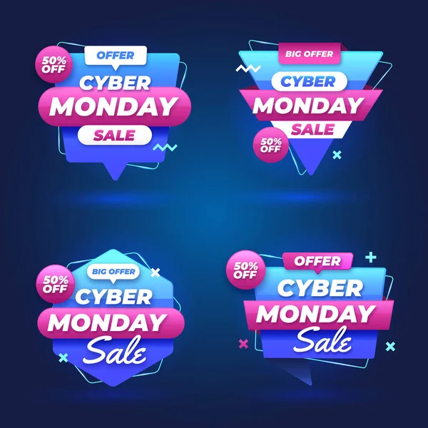Flat Cyber Monday Sale Labels Collection Vector Design Illustration — Stock Vector
