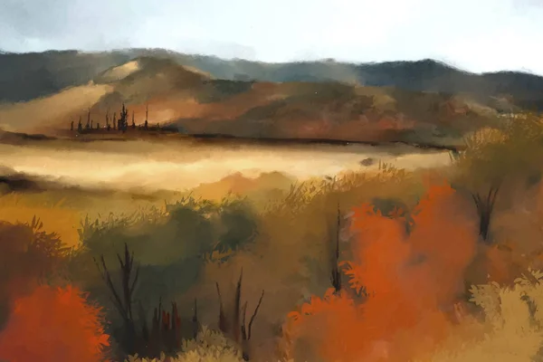 Aquarelle Automne Paysage Vecteur Conception Illustration — Image vectorielle