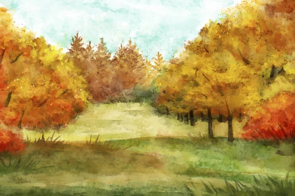 Watercolor Autumn Landscape Vector Design Illustration — Stock Vector