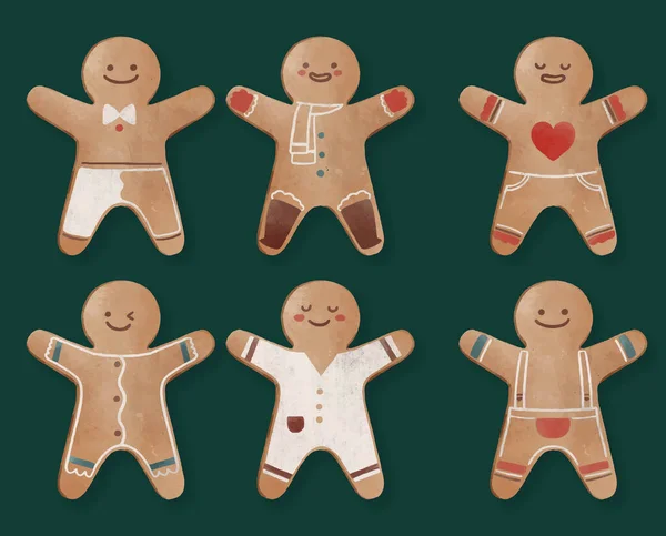 Akvarel Perník Muž Cookies Kolekce Vektor Design Ilustrace — Stockový vektor