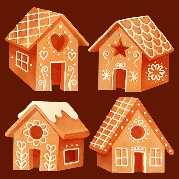 Watercolor Gingerbread House Ilustrasi Desain Kolektor Vektor - Stok Vektor