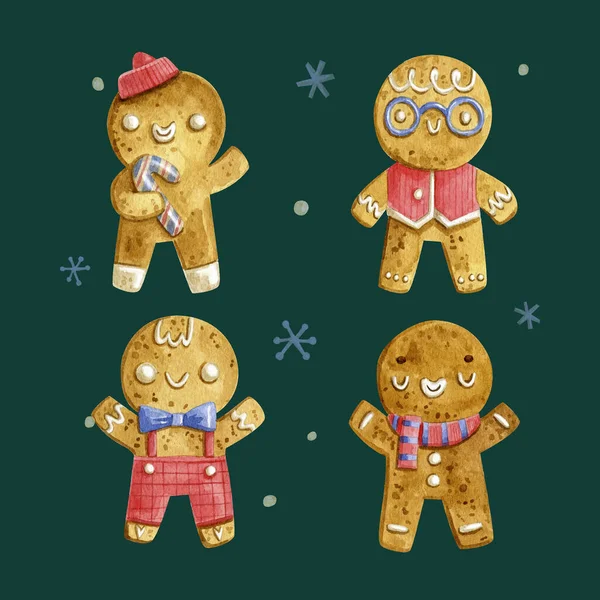 Akvarel Perník Muž Cookies Kolekce Vektor Design Ilustrace — Stockový vektor