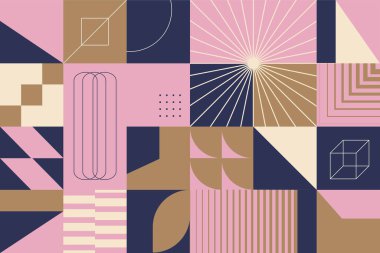 Geometrik Şekil Kombine Tasarımı ile Soyut Renkli. Tebrik Kartı, Bayrak, İniş Sayfası, Sunum Arkaplanı için Kullanılabilir