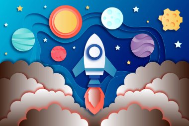 kağıt stili galaksi arkaplan vektör tasarımı çizimi