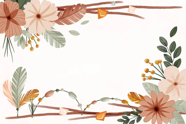 带有花的水彩画Boho背景图 — 图库矢量图片