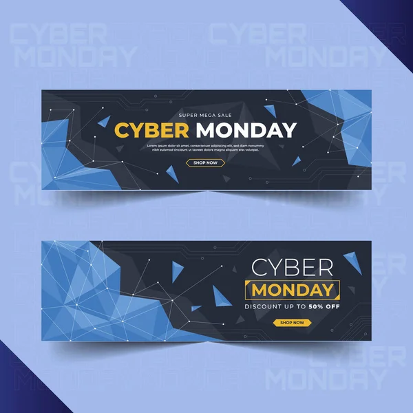 Flat Futuristic Cyber Monday Horizontal Banners Set Vector Design Illustration — Stock Vector