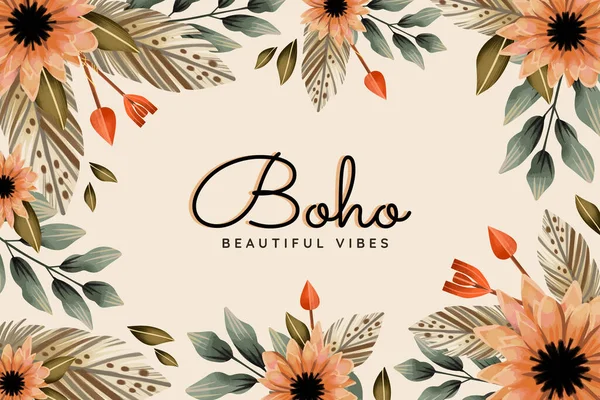 Aquarell Boho Hintergrund Mit Blumen Blätter Vektor Design Illustration — Stockvektor