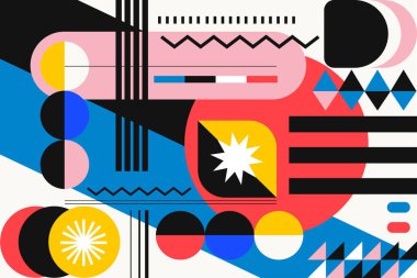 Geometrik Şekil Kombine Tasarımı ile Soyut Renkli. Tebrik Kartı, Bayrak, İniş Sayfası, Sunum Arkaplanı için Kullanılabilir