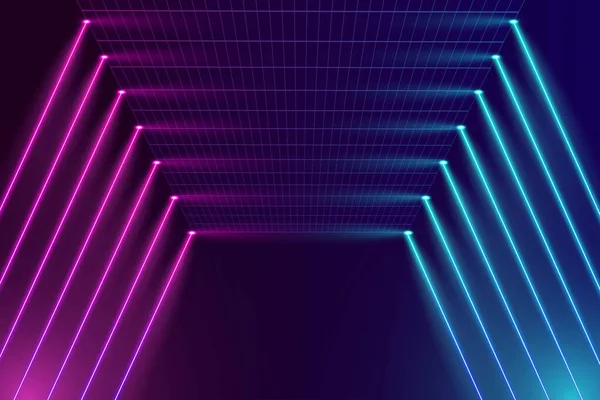 Futuristiska Neon Lampor Scen Golv Bakgrund — Stock vektor