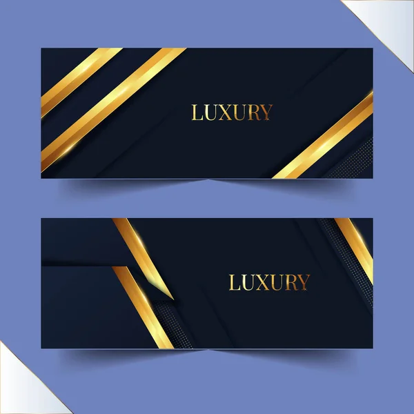 Gradiente Dourado Luxo Horizontal Banners Conjunto Vetor Design Ilustração —  Vetores de Stock