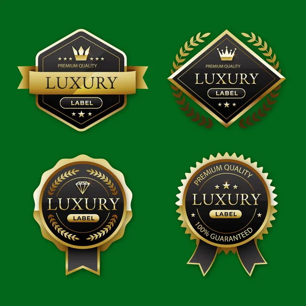 Golden Crown Highest Quality Labels Collection Icons Satisfaction Guaranteed Vip — Stock Vector