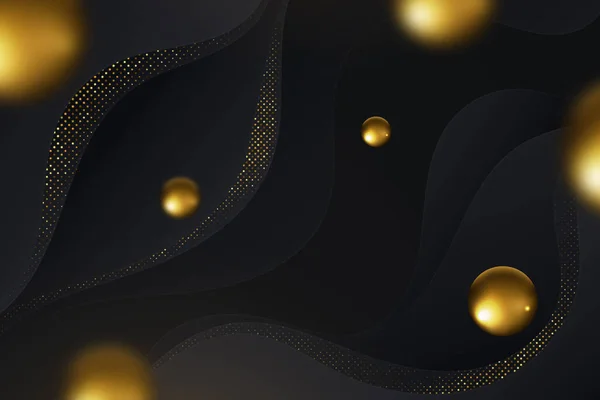 Градієнтний Чорний Фон Золотими Кульками Векторна Ілюстрація Дизайну — стоковий вектор