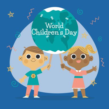 Elle çizilmiş düz dünya çocuklar günü arka plan vektör tasarımı illüstrasyonu