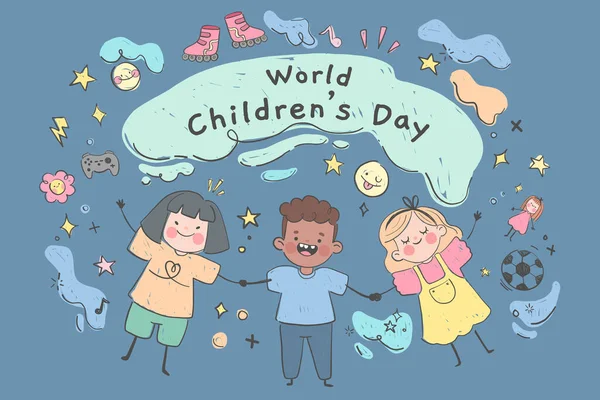 Hand Drawn World Children Day Background Vector Design Illustration — Stock Vector